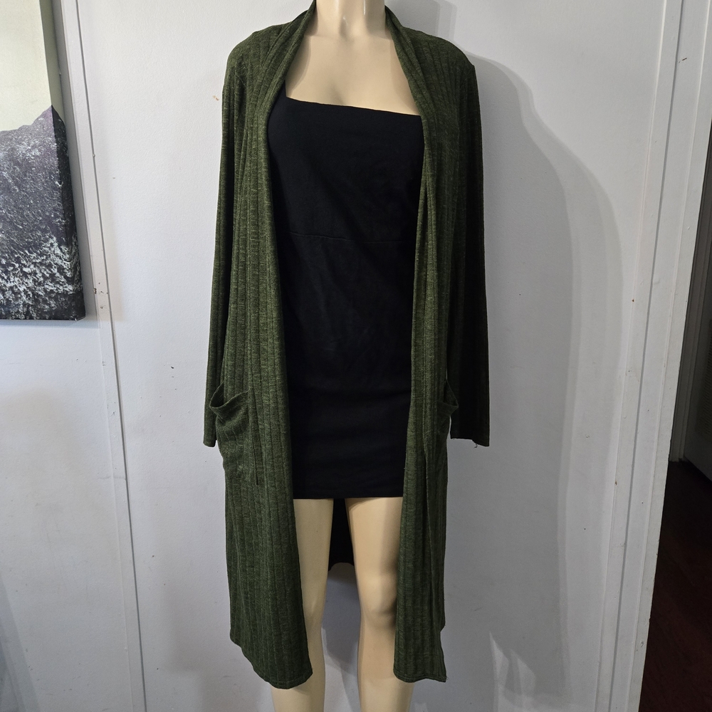 Lisa Rinna Collection Olive Open Front Cardigan - Picture 4 of 8